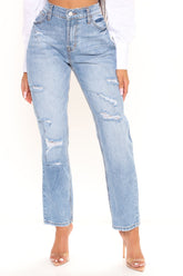 Stole His Heart Ripped Boyfriend Jeans - Medium Blue Wash Ins Street